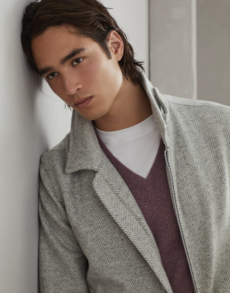 Wool, silk and cashmere chevron bomber jacket 3