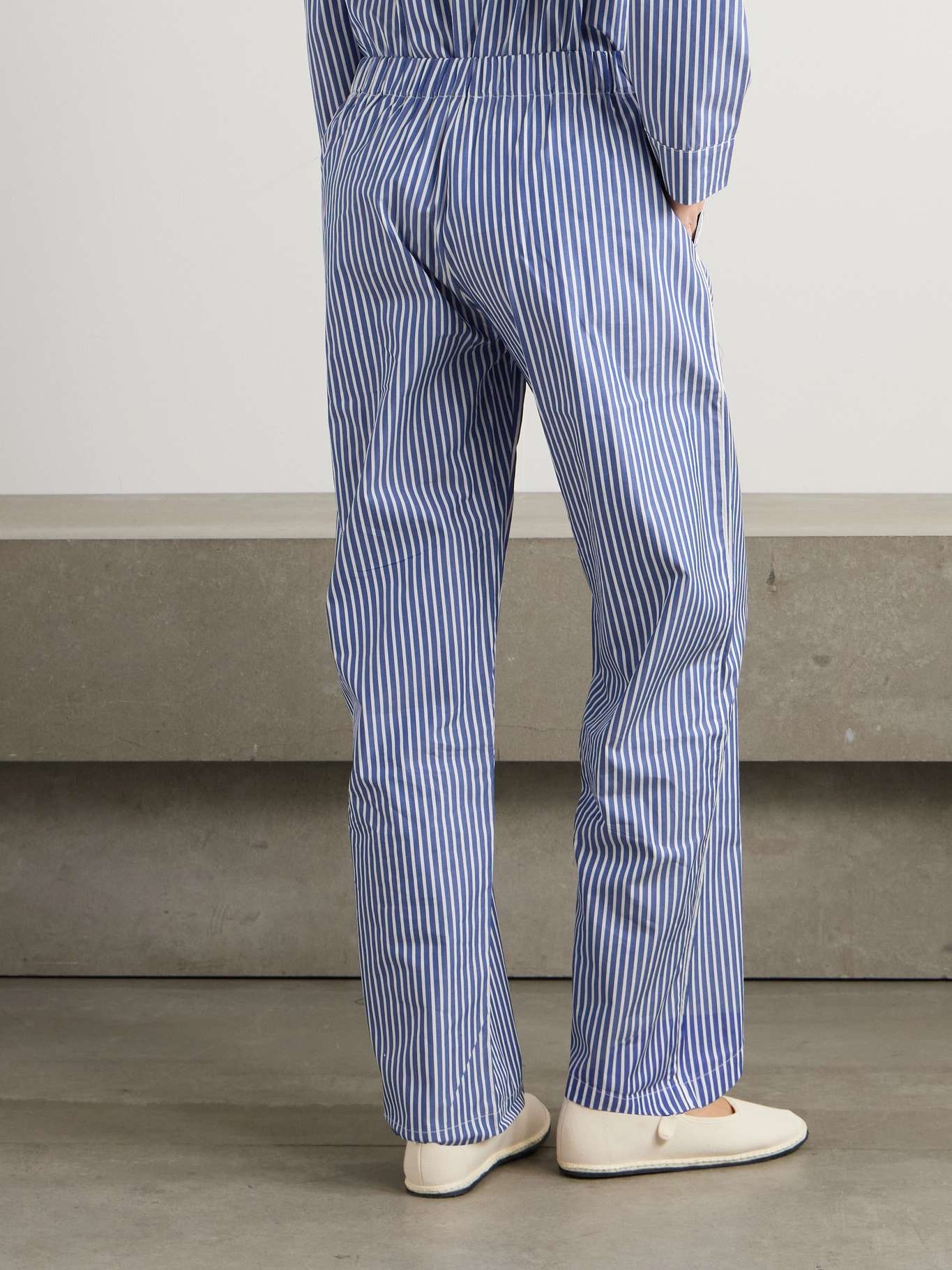 + The Carlyle embroidered striped cotton-poplin pajama pants Blue - 4