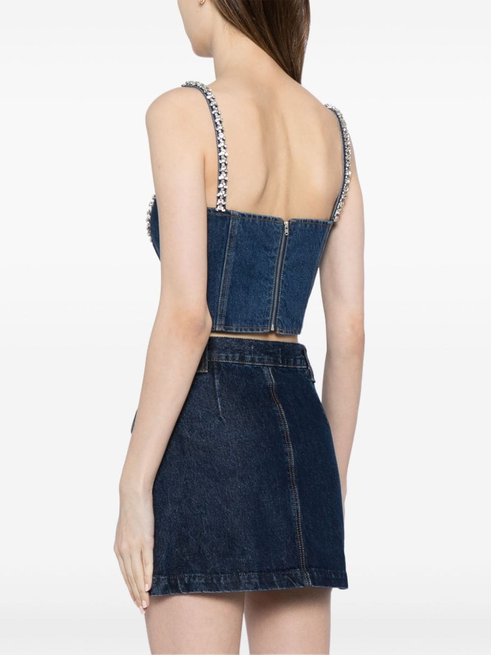 crystal-embellished denim bustier top - 4