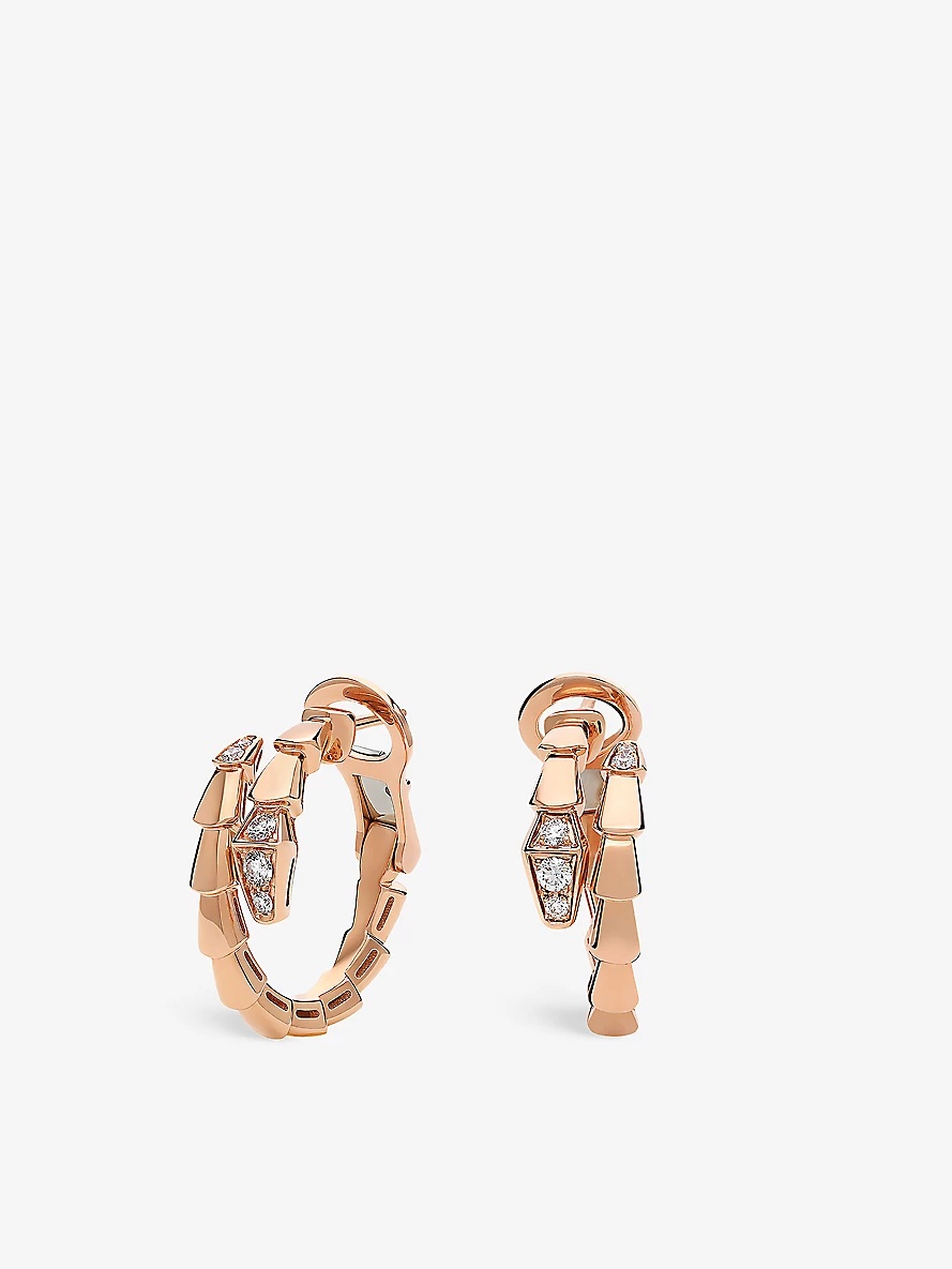 Serpenti Viper 18ct rose-gold and 0.18ct brilliant-cut diamond hoop earrings - 1