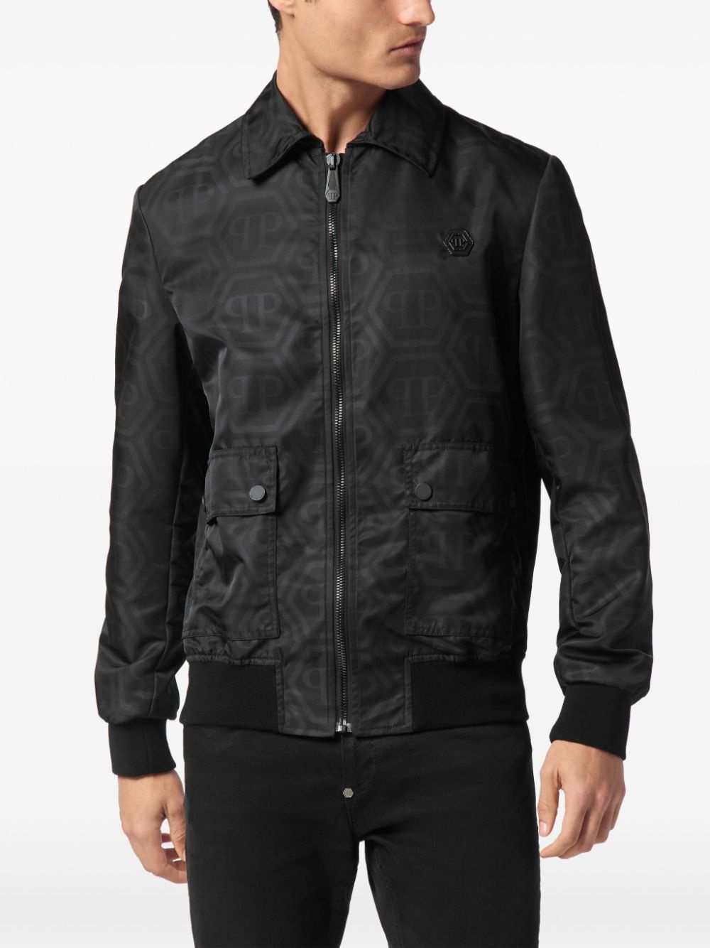 monogram-jacquard bomber jacket - 3