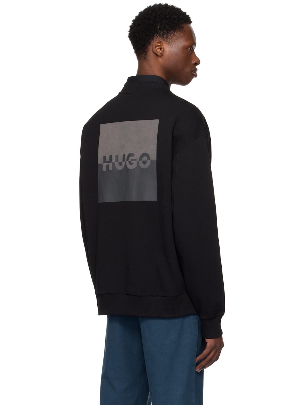 Black Cotton Terry Split Logo Sweatshirt - 3