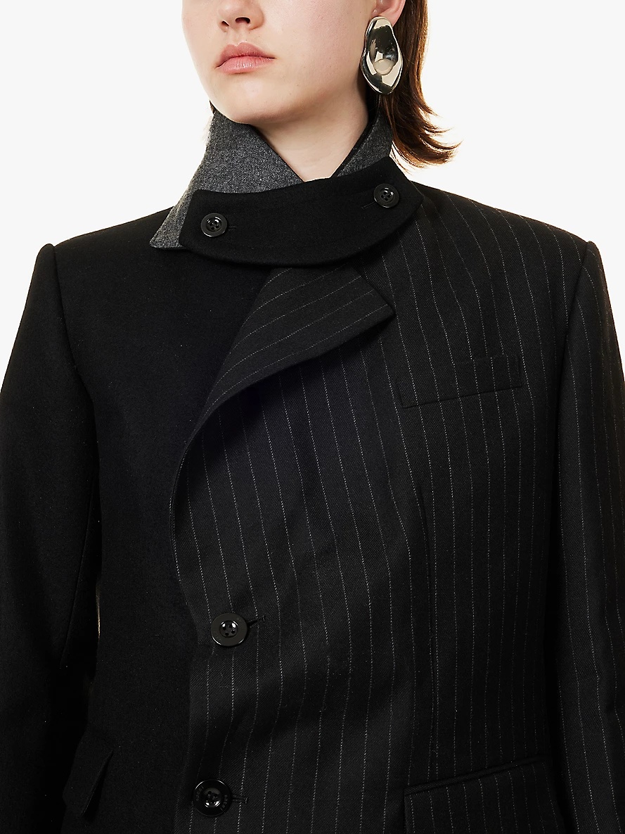 Notched lapels asymmetric hem wool jacket - 5