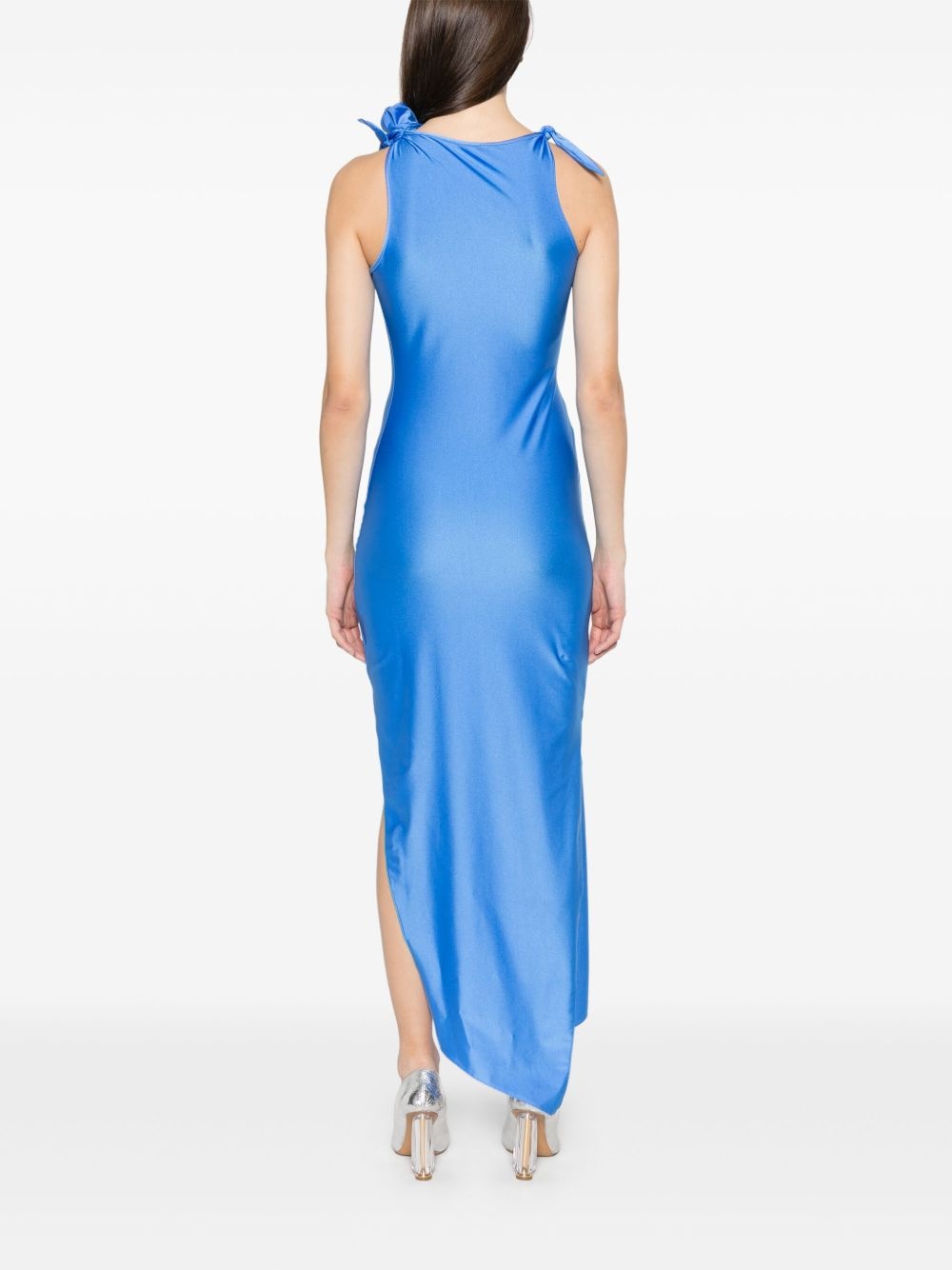 floral-appliqué asymmetric maxi dress - 4