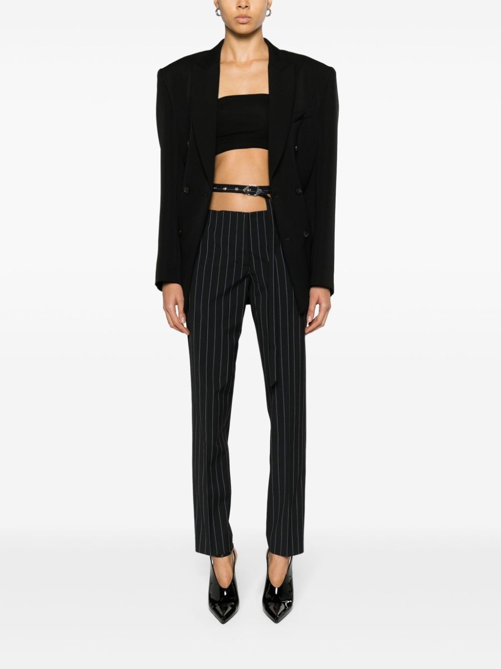 cut-out pinstriped tailored trousers - 2