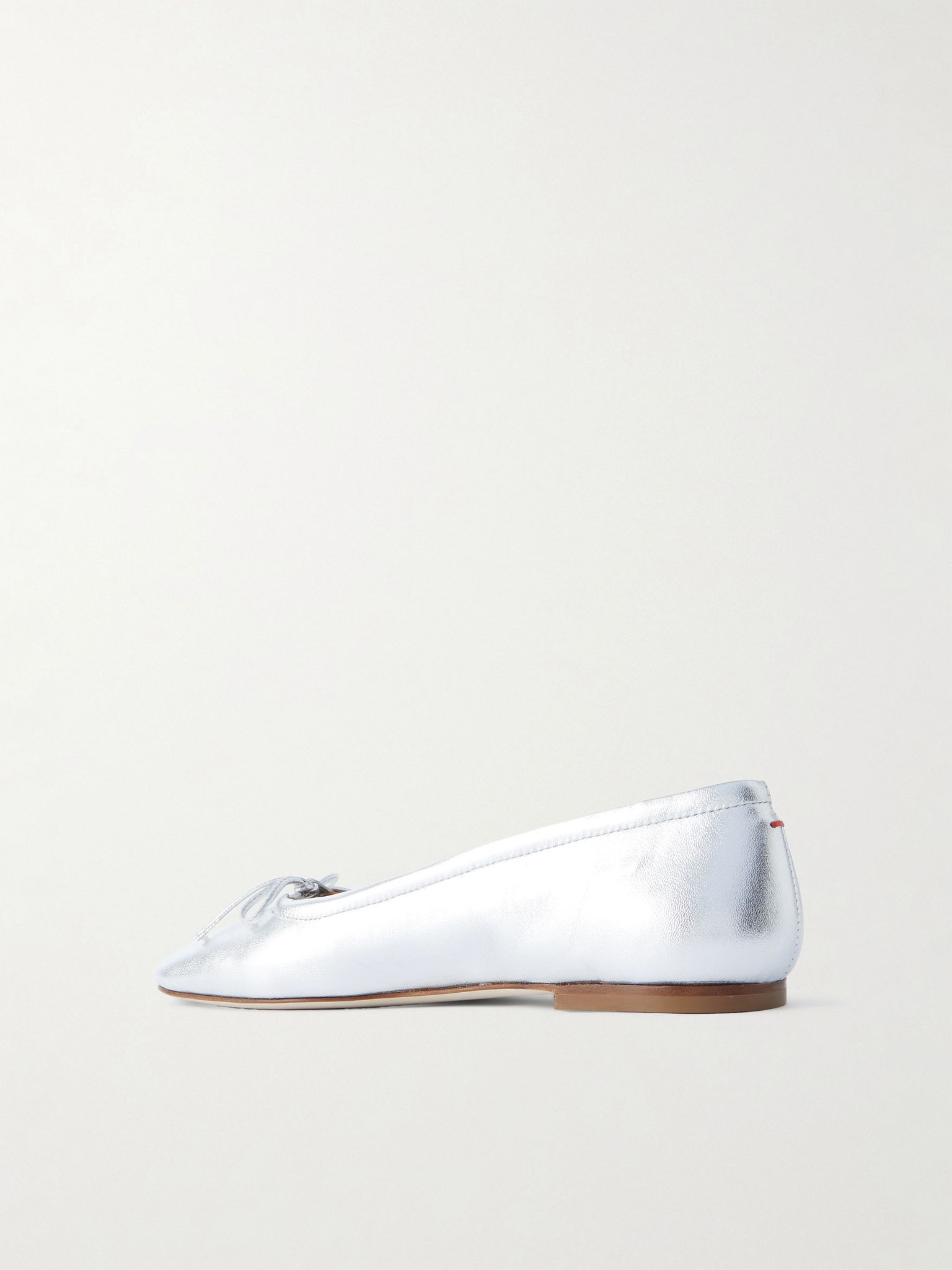 Delfina bow-detailed metallic leather ballet flats Silver - 3