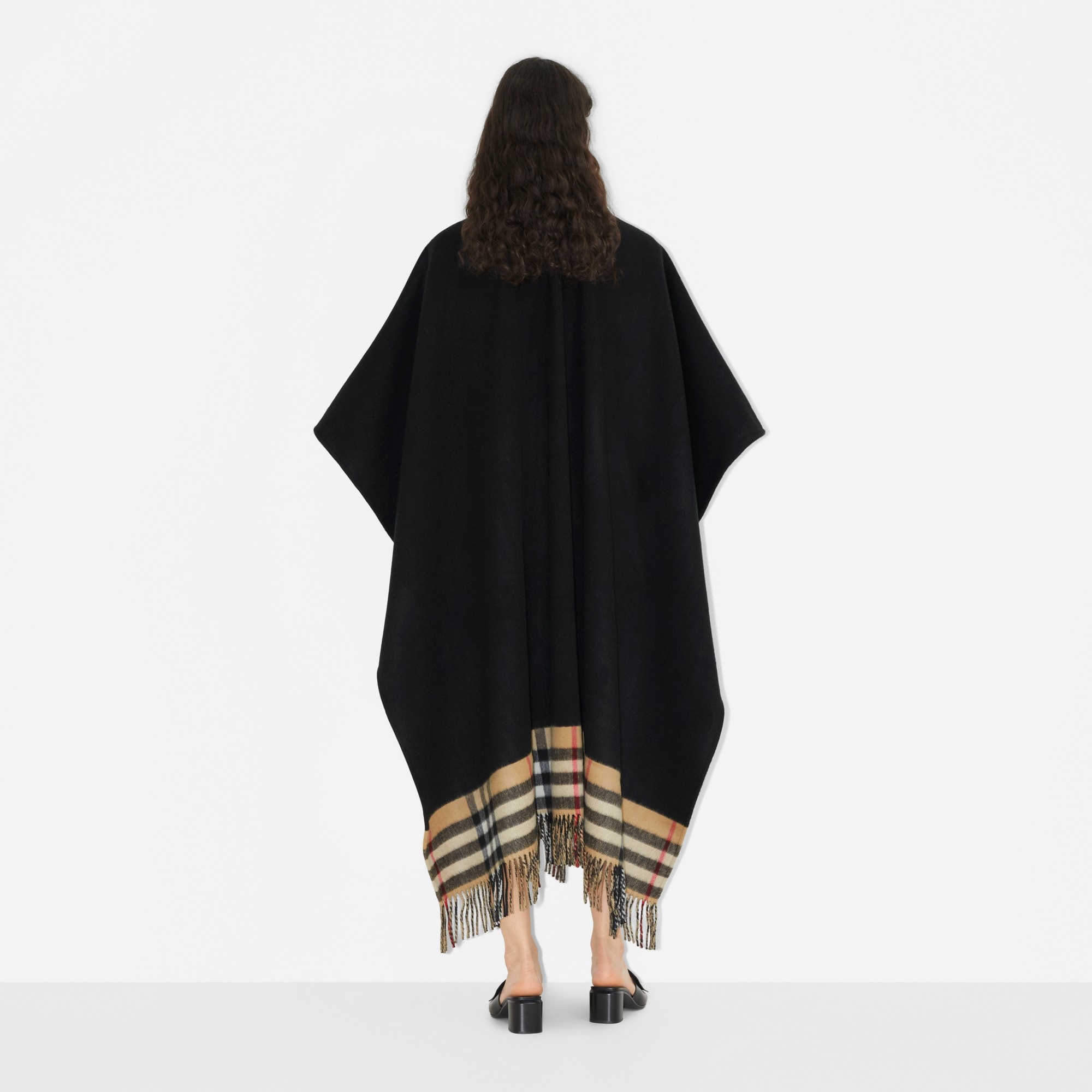 Check Wool Cashmere Cape - 4