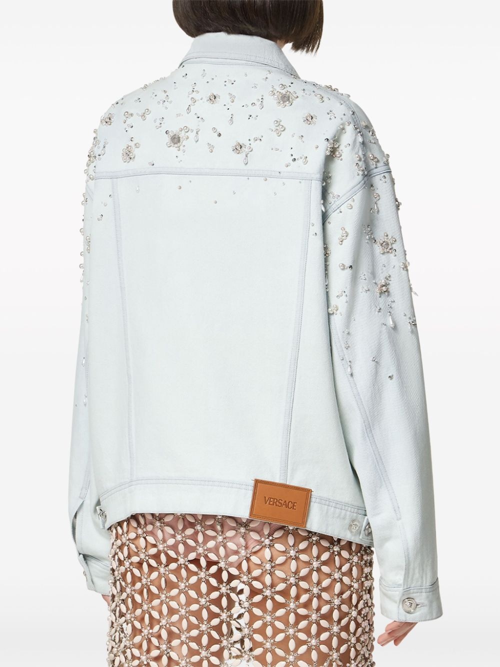 pearl-embellished denim jacket - 4