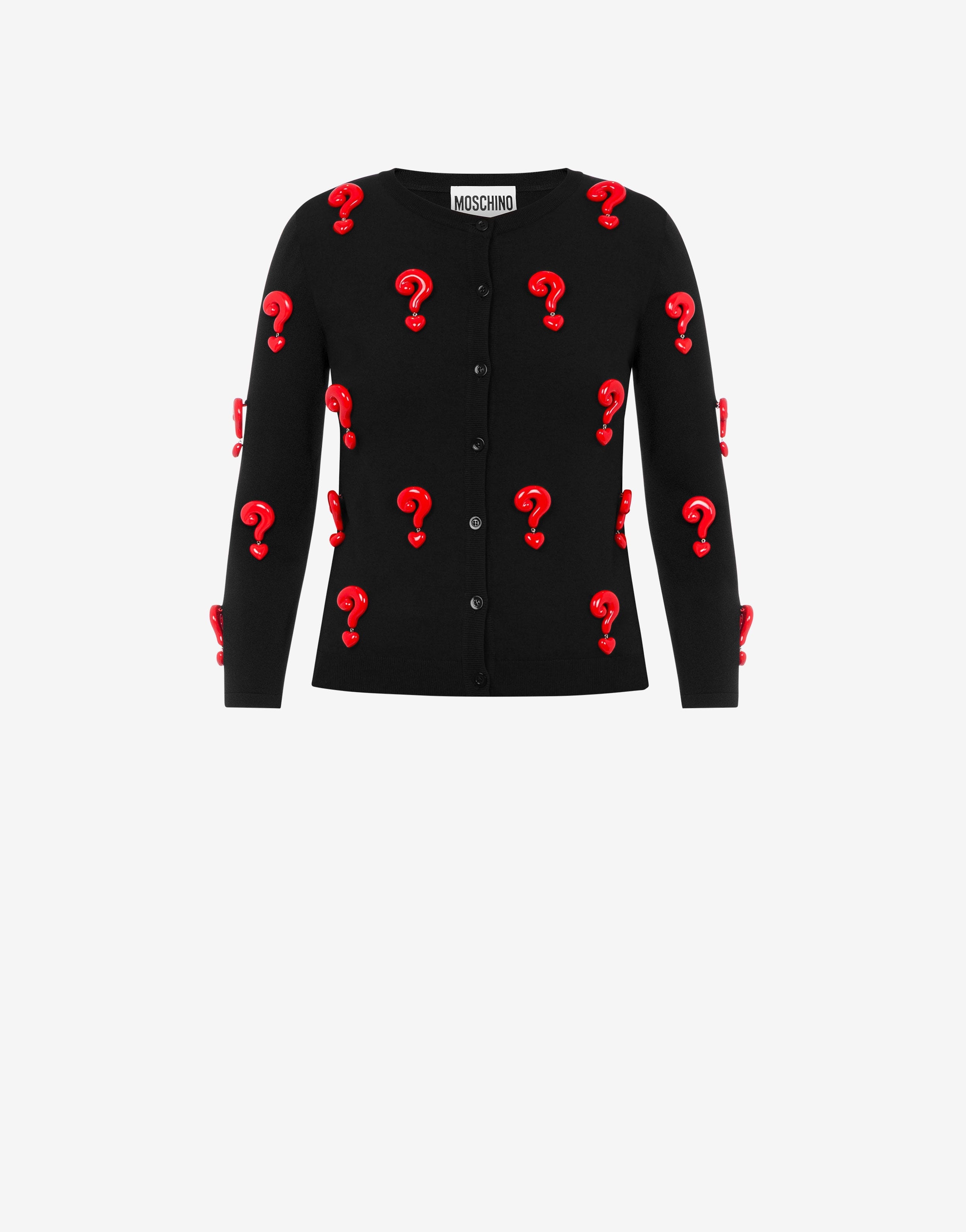 RED QUESTION MARKS STRETCH CARDIGAN - 1