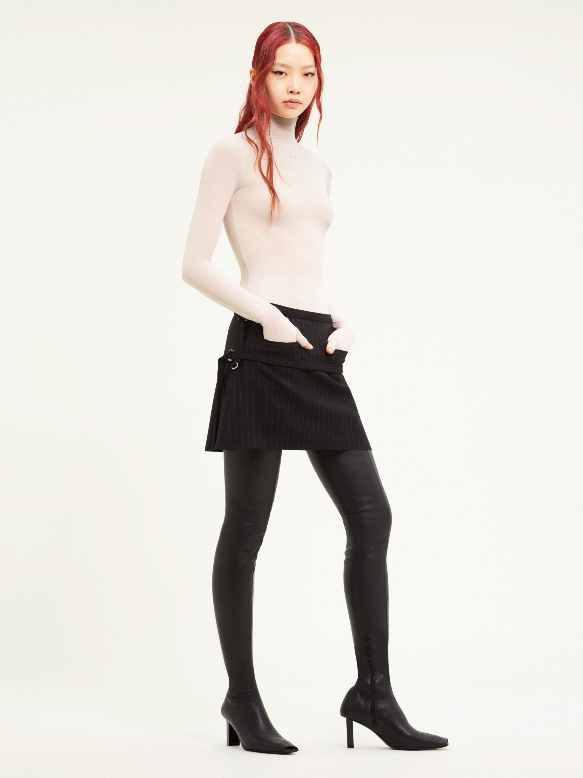 ONE STRAP PINSTRIPES WOOL MINI SKIRT - 3