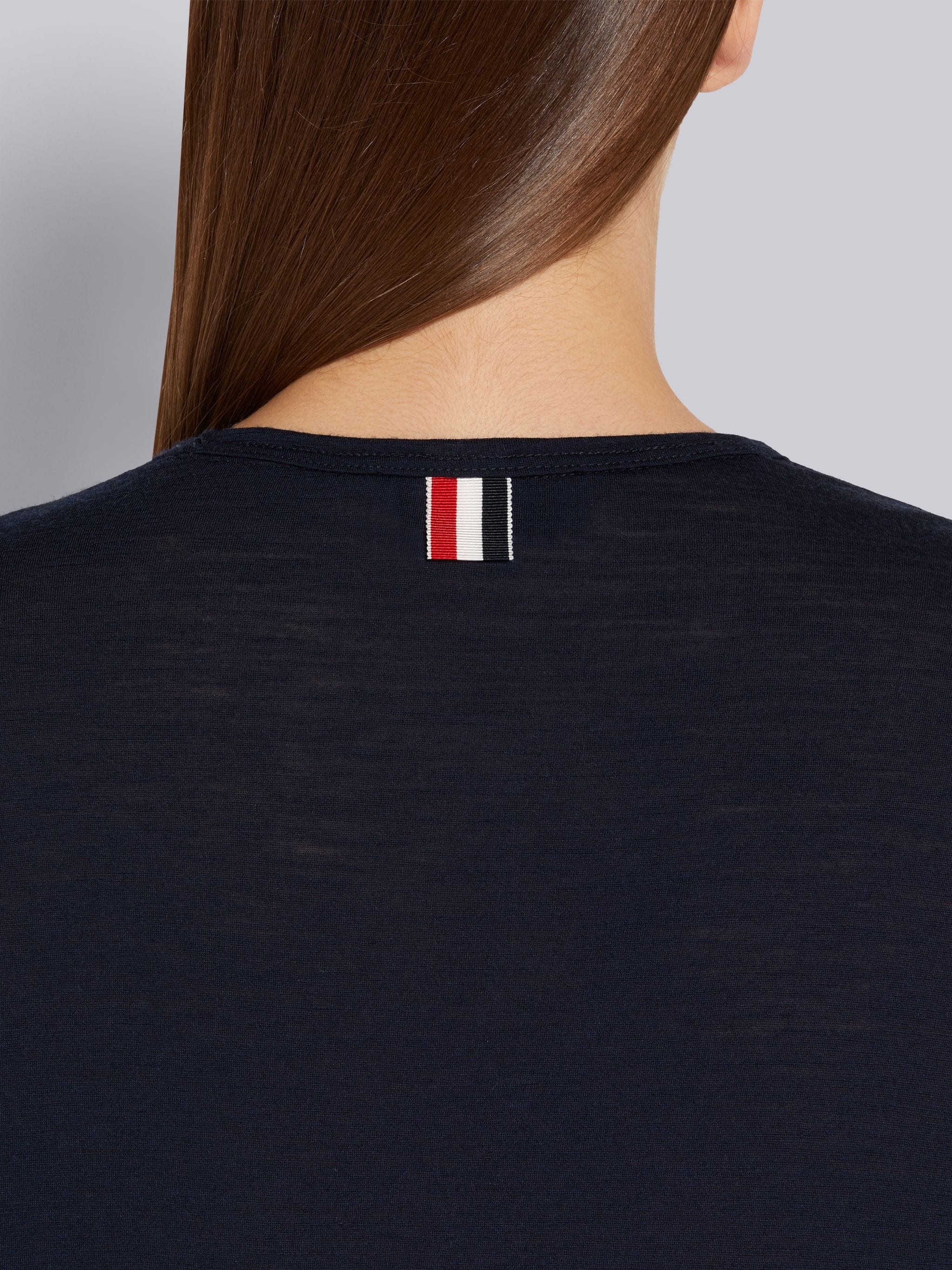 Navy Wool Jersey Trompe L'oeil Pleated Short-sleeved Polo Dress - 5