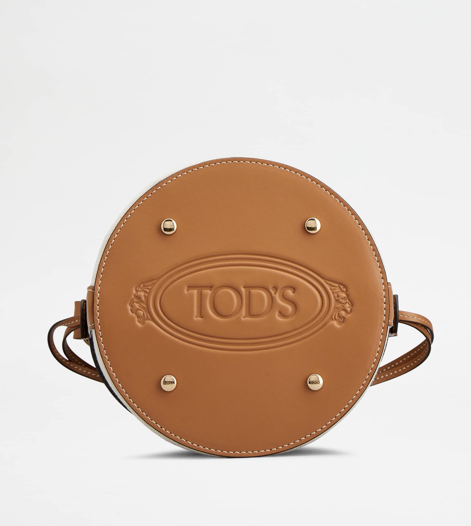 TOD'S KATE BUCKET BAG IN LEATHER AND CANVAS SMALL - BEIGE, BROWN - 5