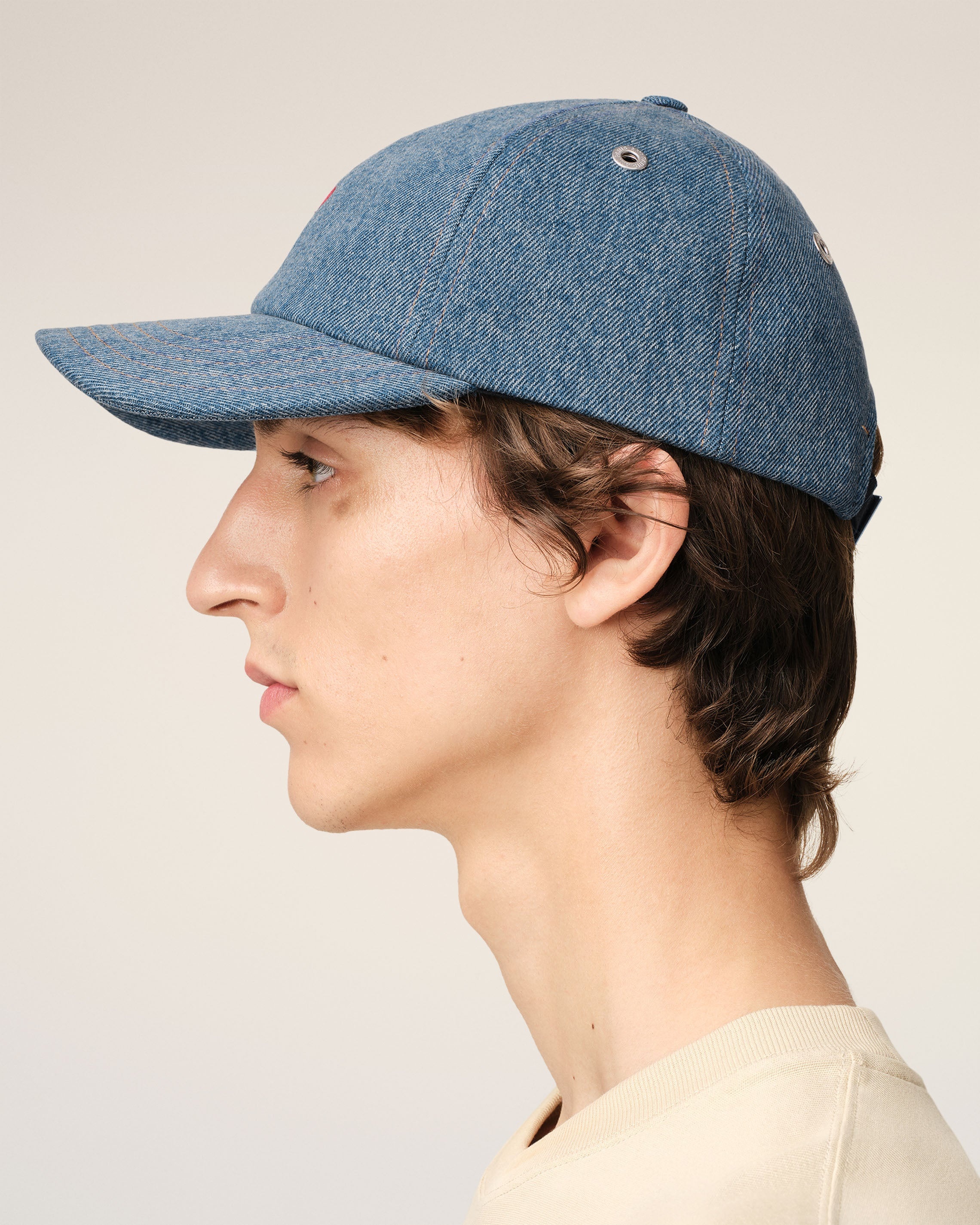 BLUE COTTON AMI DE COEUR EMBROIDERY CAP - 5