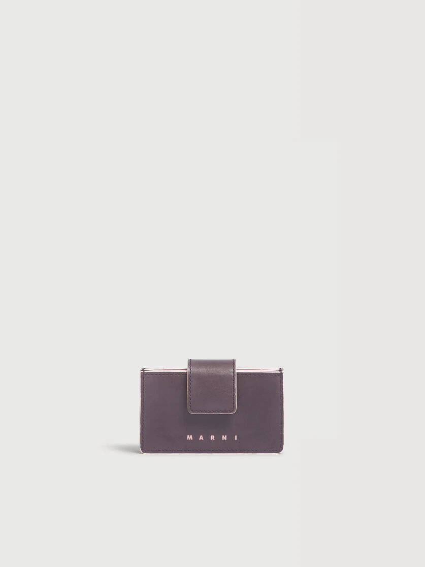 PURPLE LEATHER CARDHOLDER WITH FOIL LOGO - 1