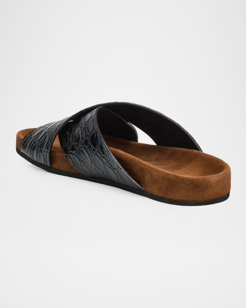 Giuseppe Zanotti Men's Ryan 10 Croc-Embossed Leather & Suede Slides outlook