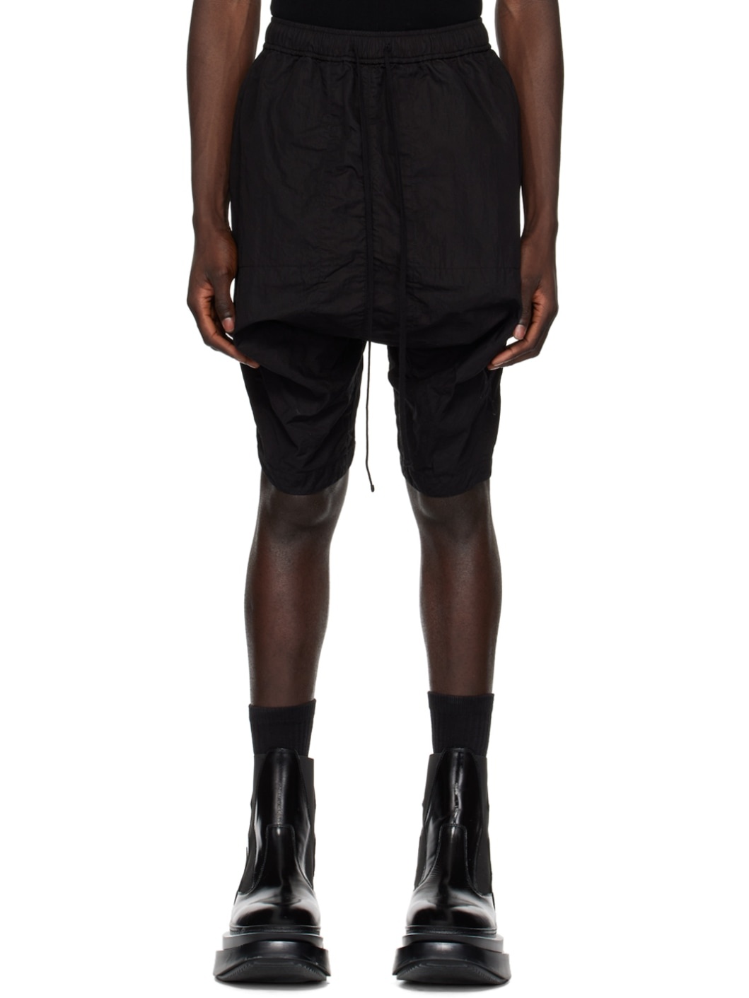 Black Drop Crotch Shorts - 1