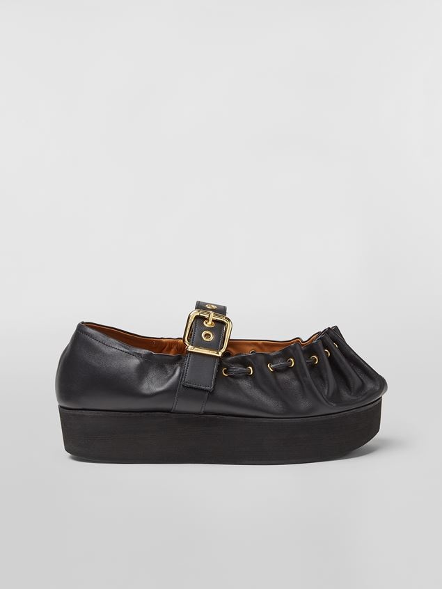 NAPPA LEATHER BALLERINA WITH ROUCHED ROUNDED CAPTOE - 1