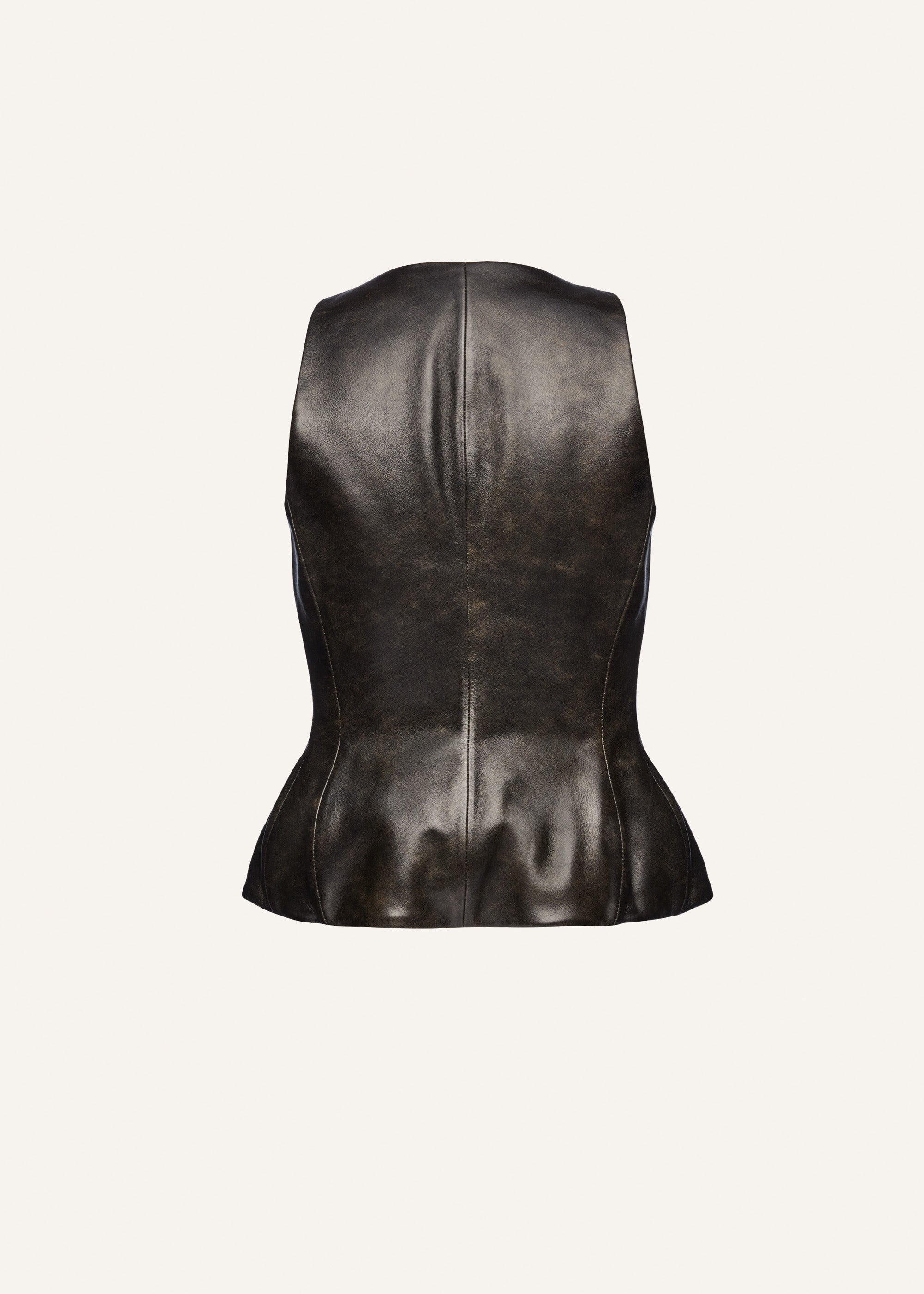 Round neck leather waistcoat in black vintage - 2