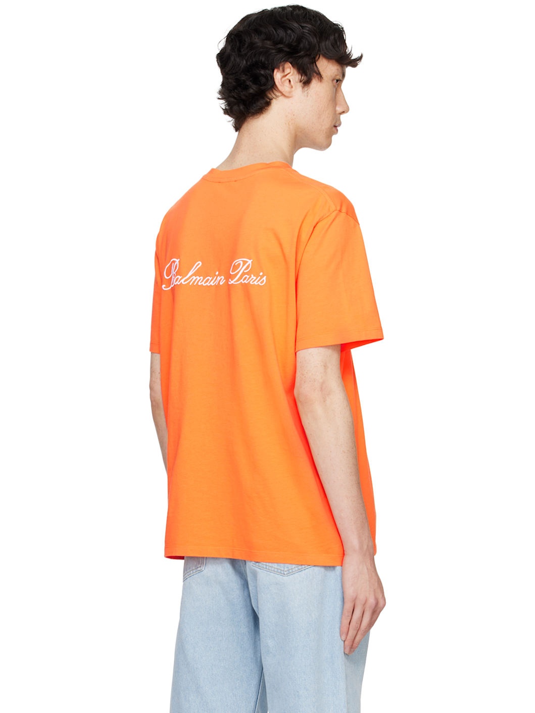 Orange Relaxed 'Balmain Signature' Embroidery T-shirt - 3