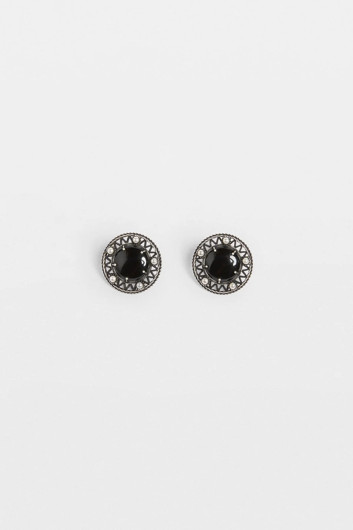 Aimy Black Grained Cabochon Earrings - 1