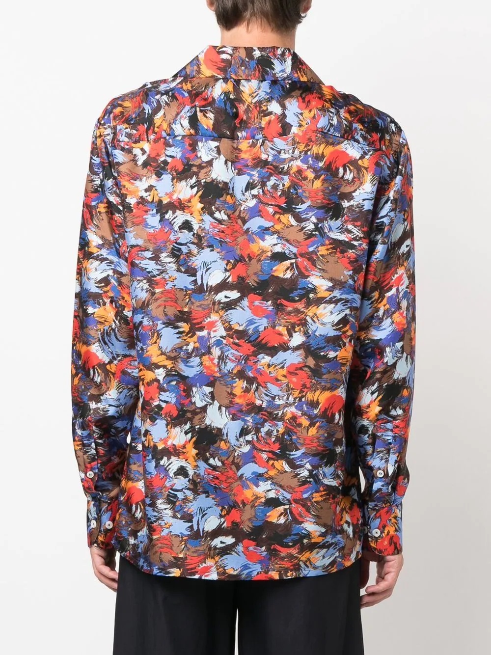 painterly-print button-up silk shirt - 4