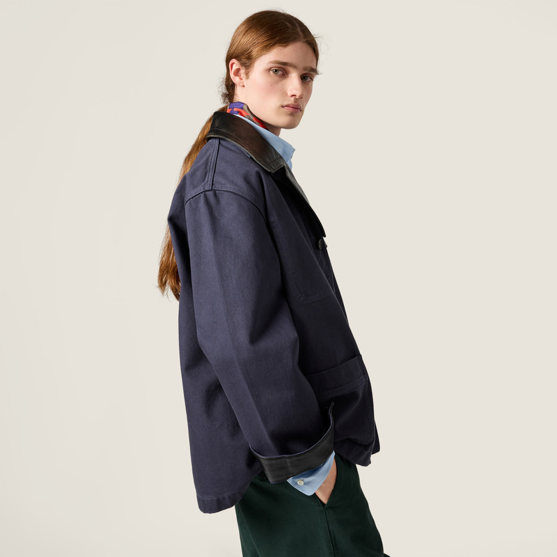 Single-breasted garment-dyed gabardine and leather jacket 4