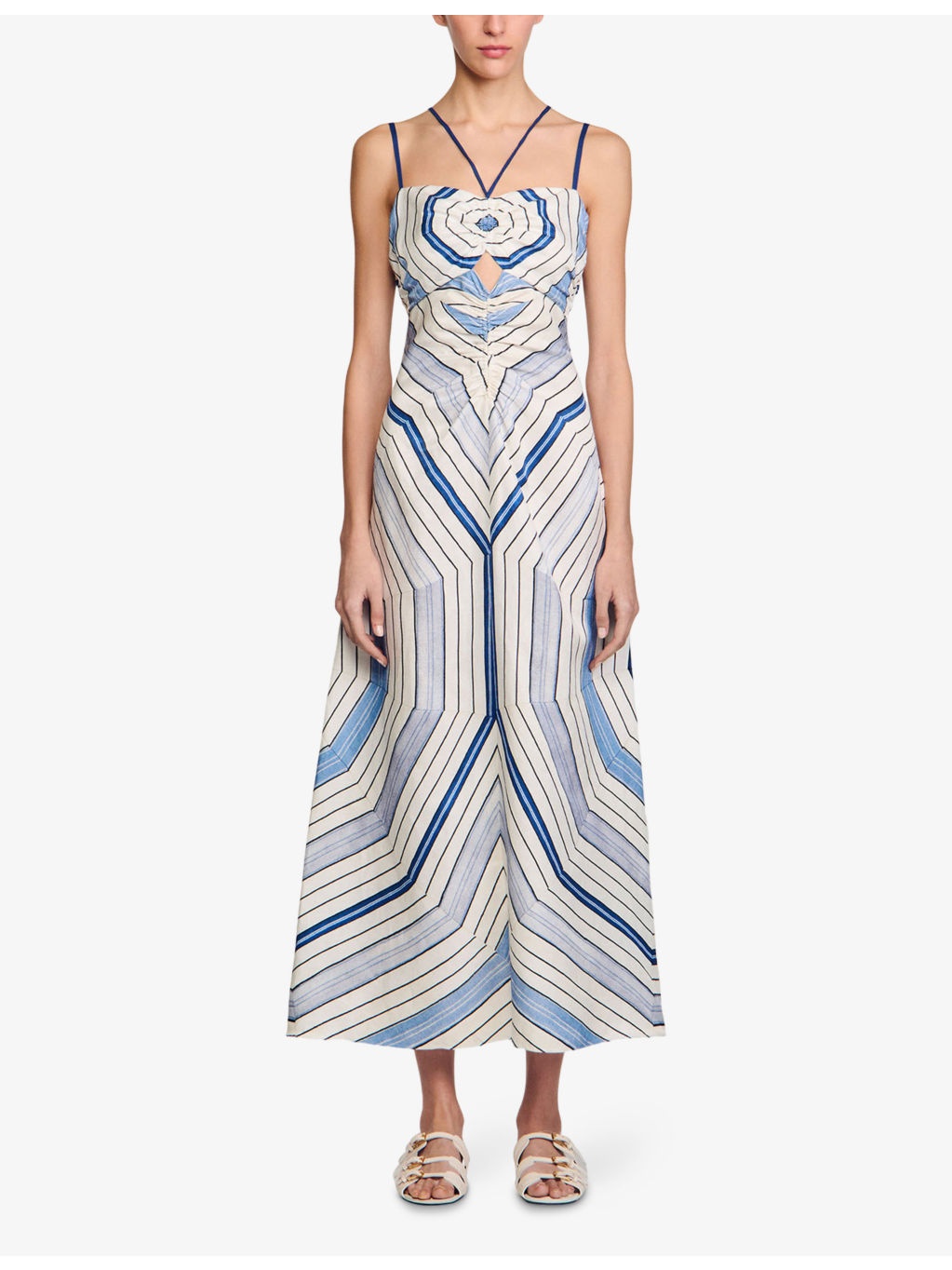 Spiral-Motif Sleeveless Woven Maxi Dress - 3