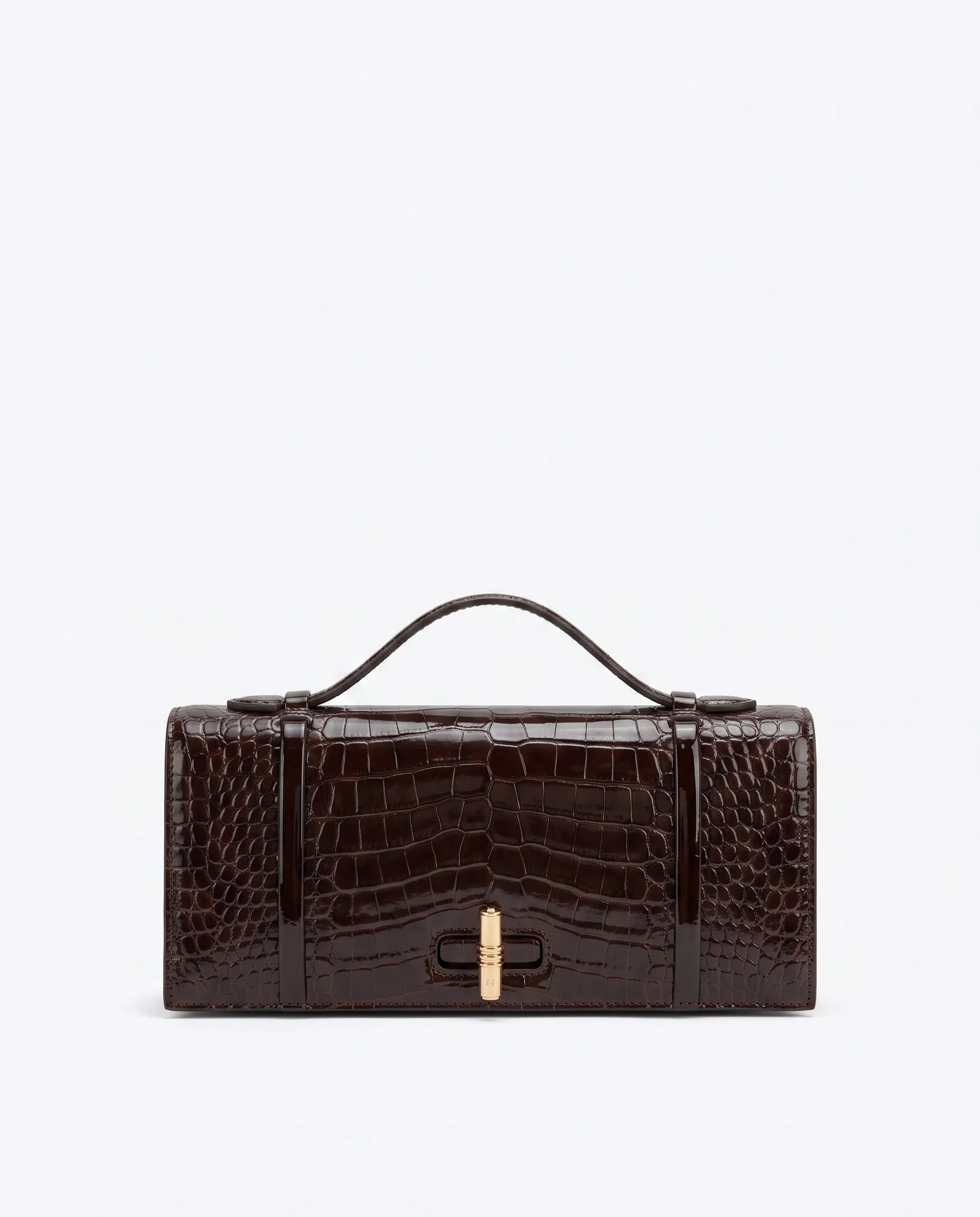 May Dark Brown Embossed Leather Clutch Bag - 1