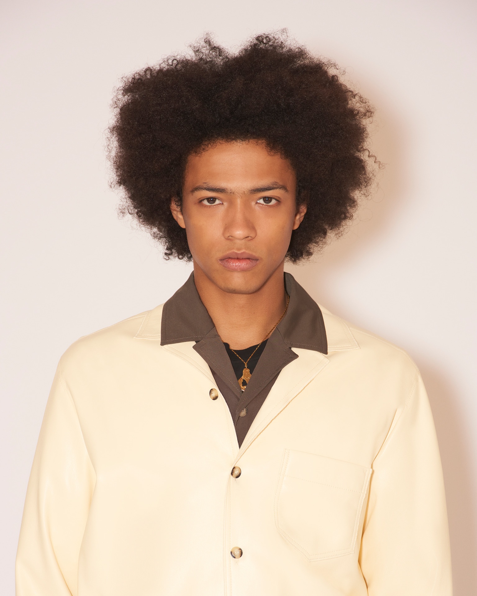 MENO - Vegan leather long-sleeve shirt - Vanilla - 6