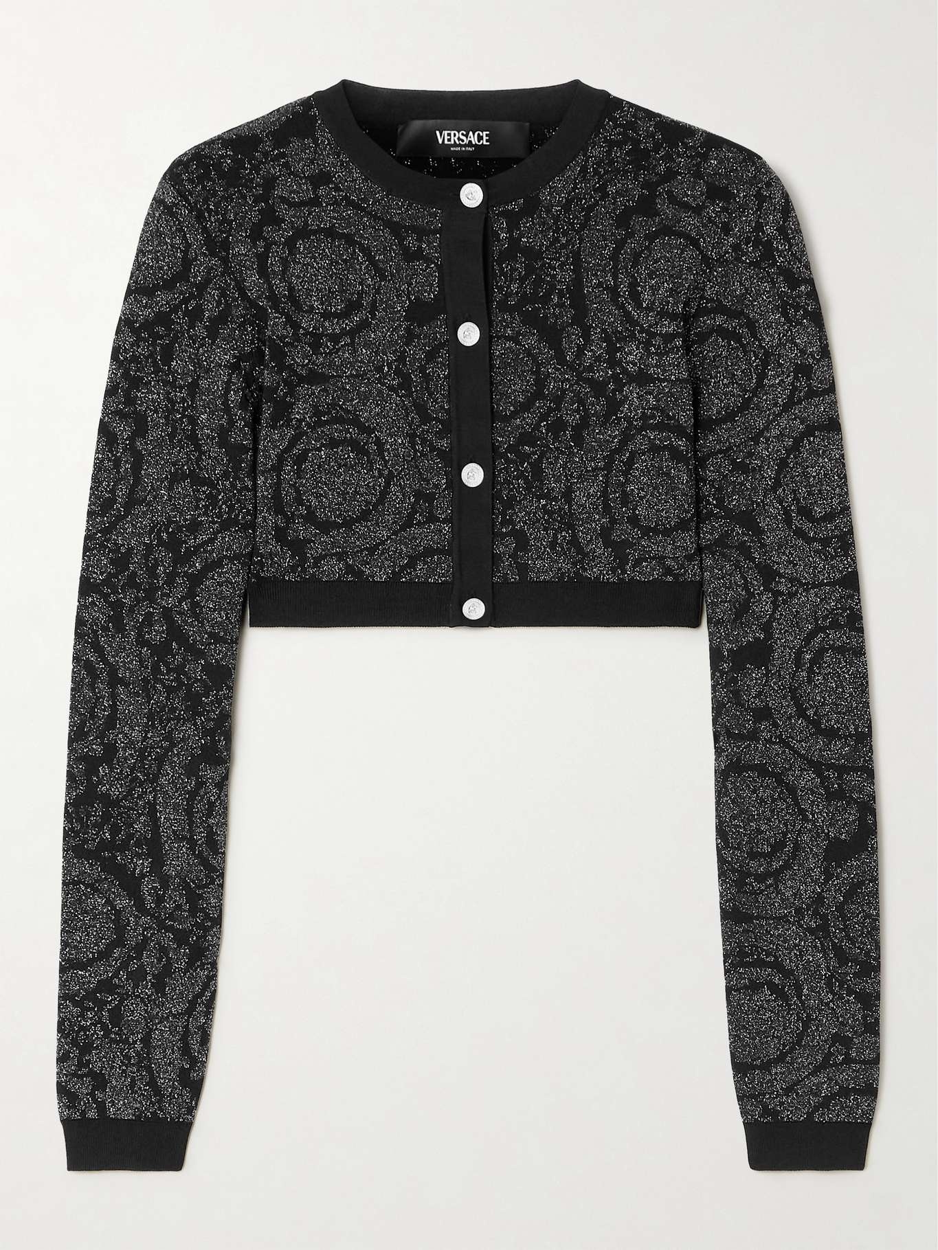 Cropped metallic knitted cardigan - 1