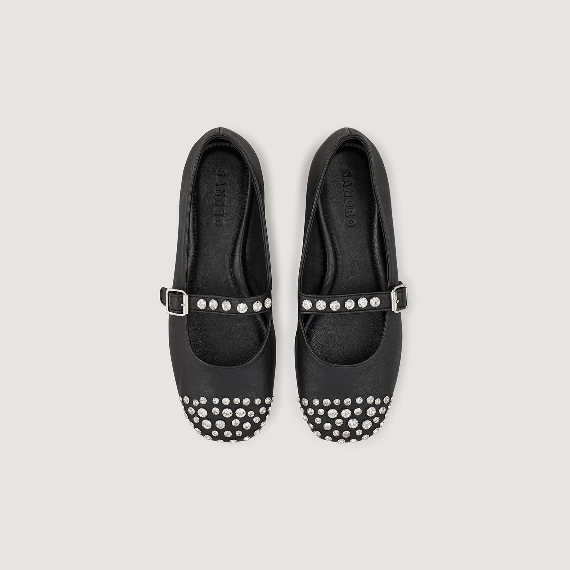 LEATHER AND RHINESTONE BALLET FLATS - 3