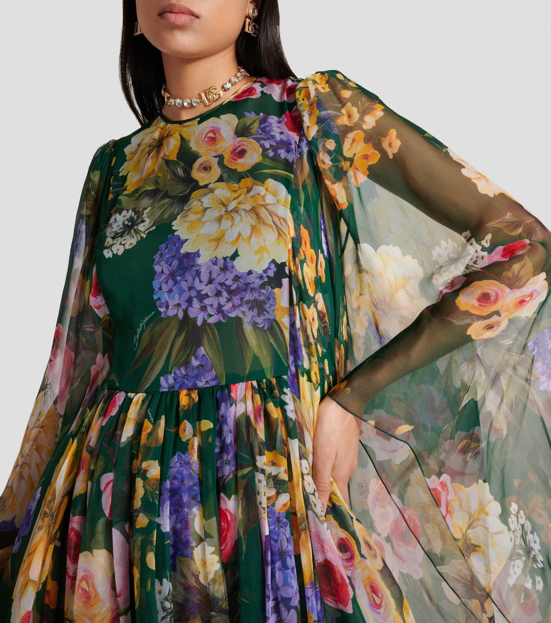 Floral silk chiffon gown - 4