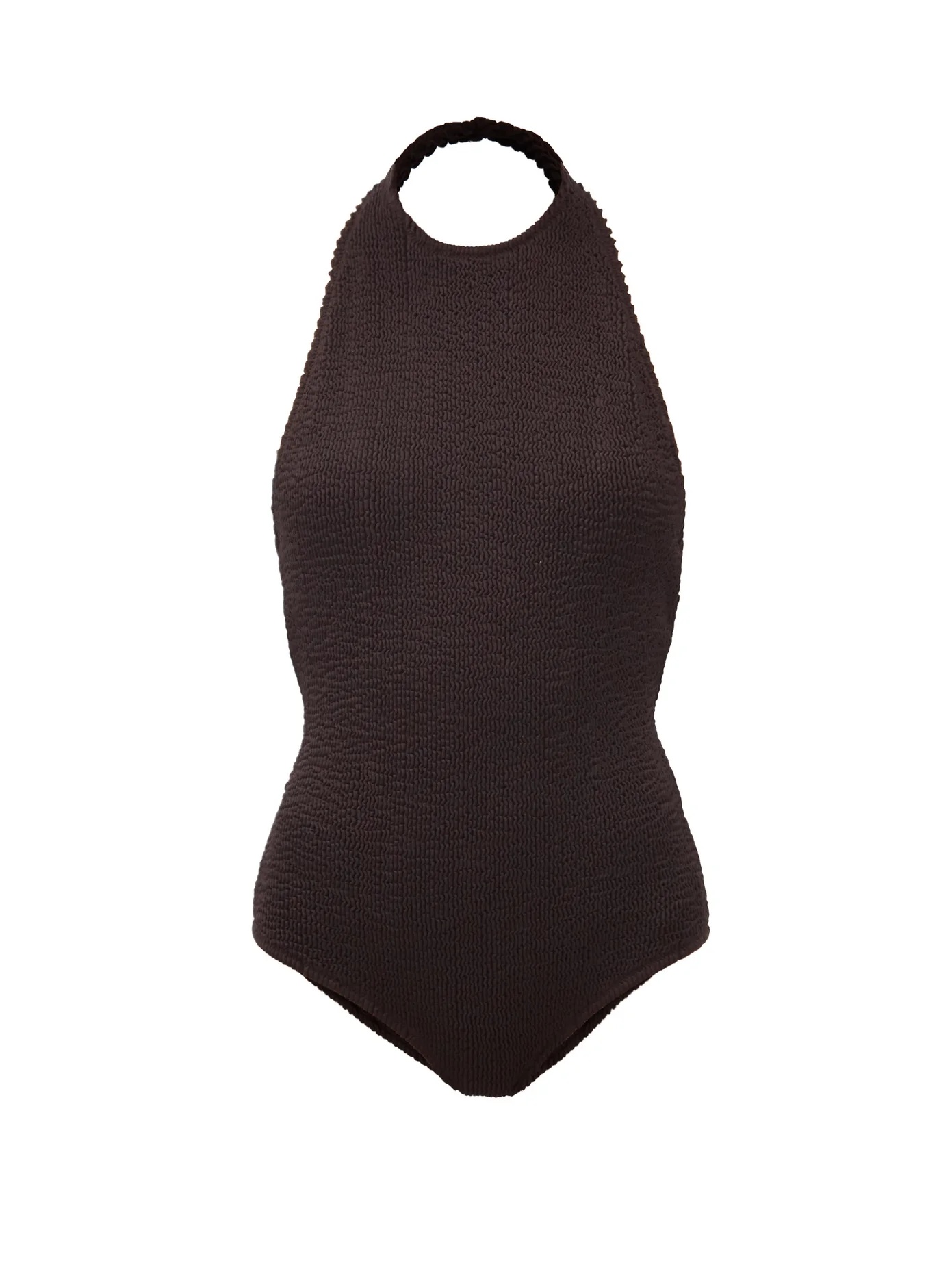 Halterneck crinkle-ribbed swimsuit - 1