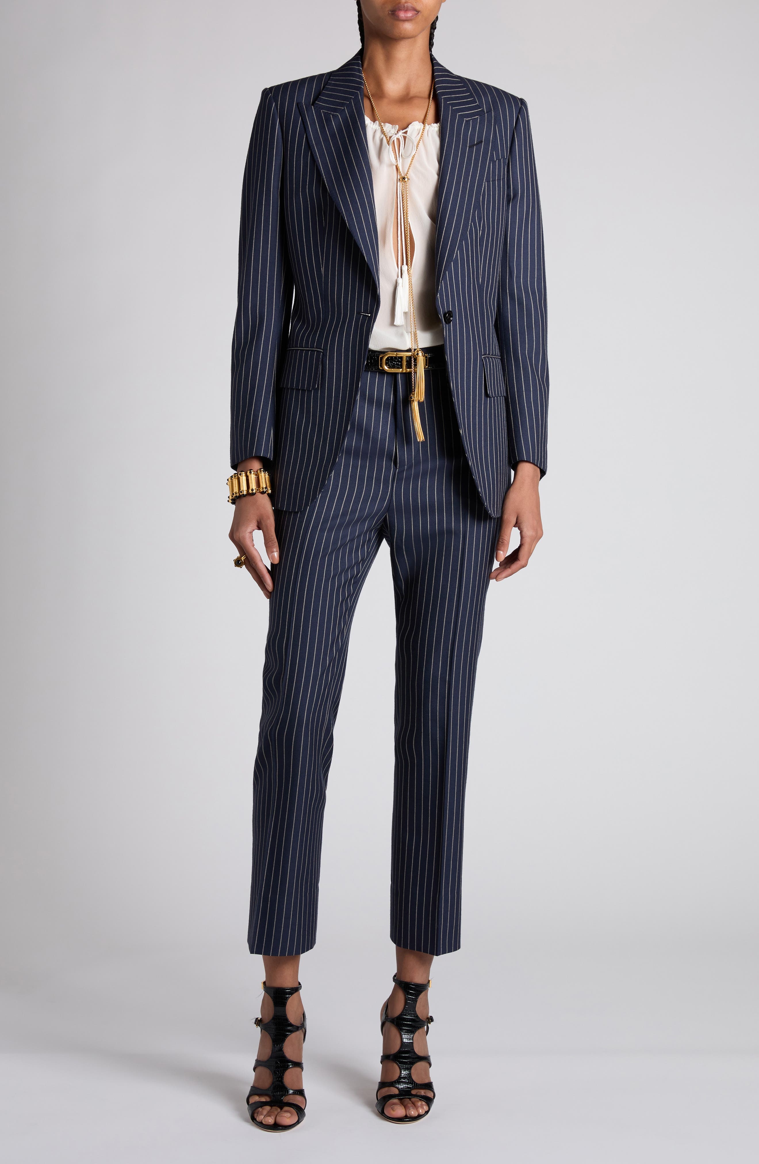 TOM FORD Pinstripe One-Button Wool Blazer in Zhbby Combo Navy Stone at Nordstrom - 2