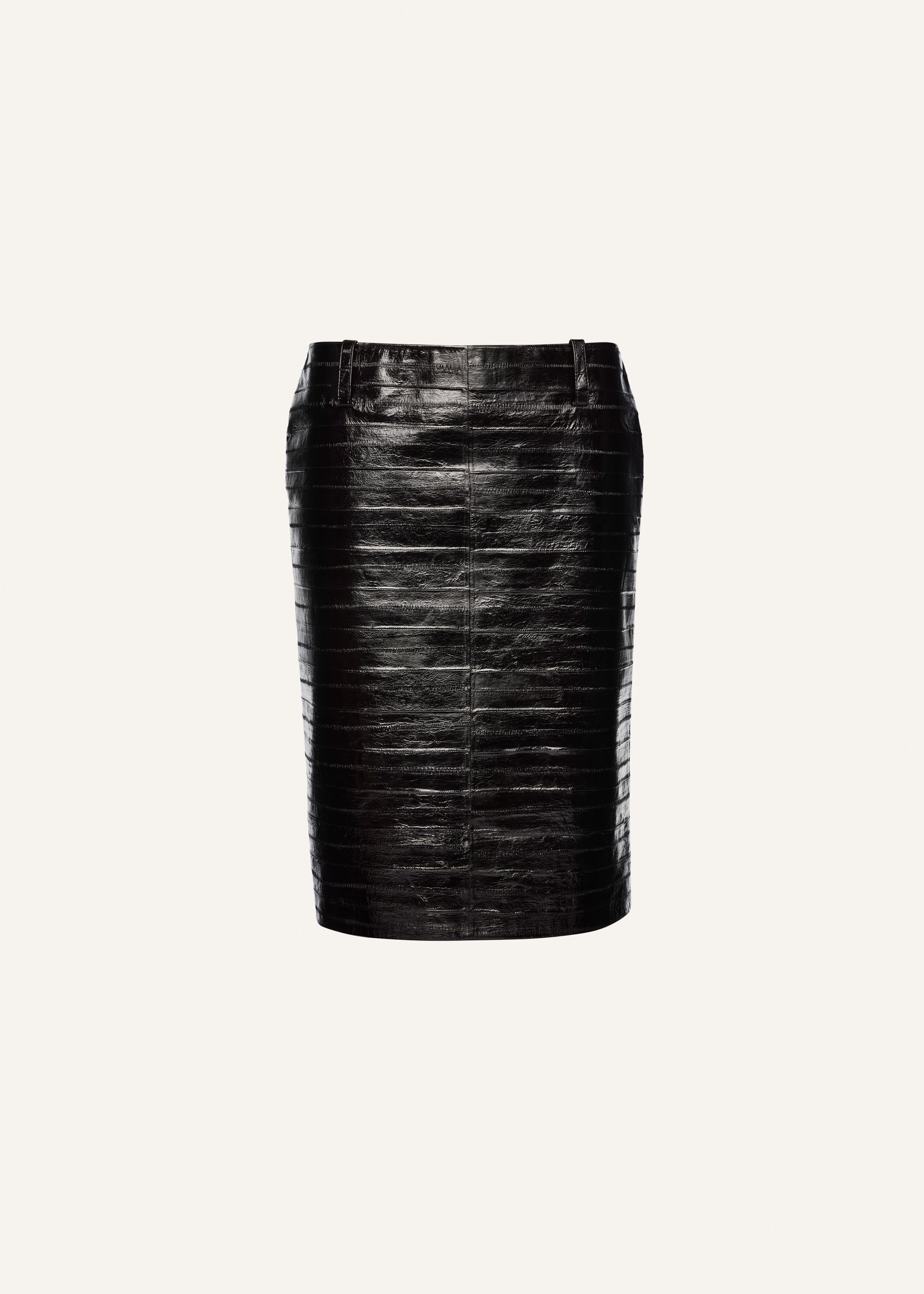 Croc embossed leather midi skirt in black - 1