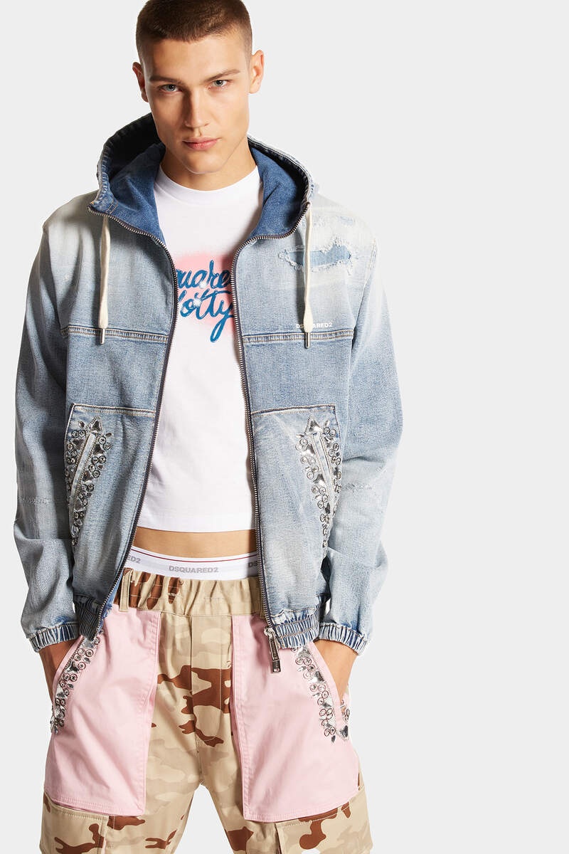 LIGHT SUPER SOFT WASH DENIM DIAMONDS  HOODIE JACKET - 3