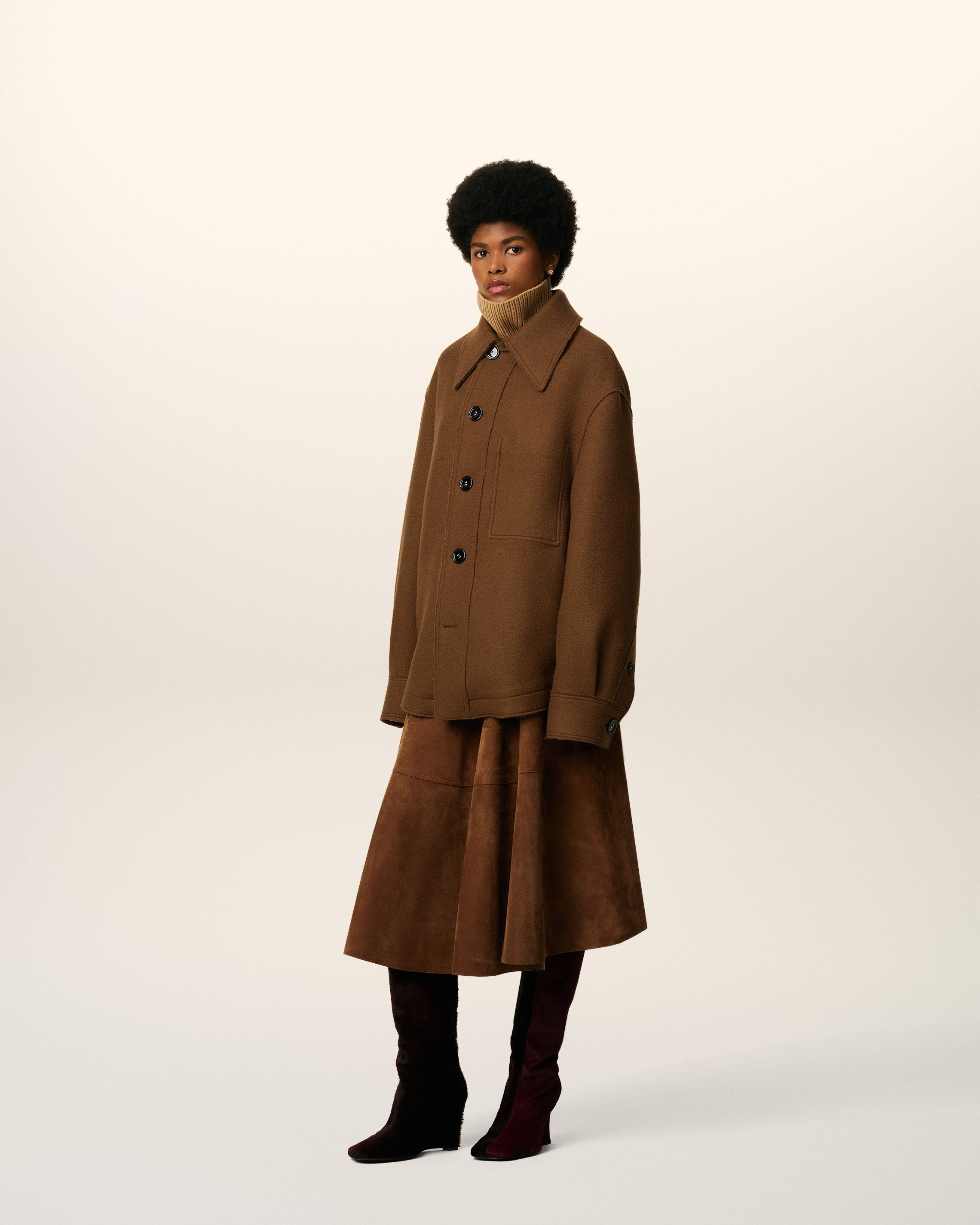 BROWN WOOL BUTTONED JACKET - 6