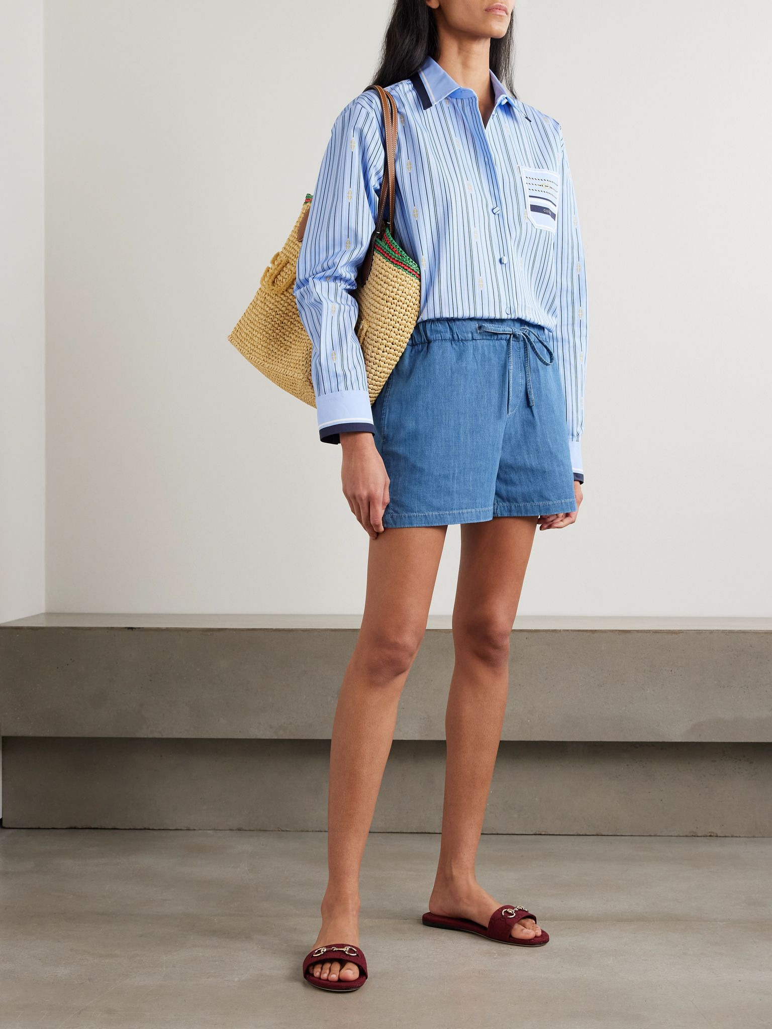 Cotton-chambray shorts Blue - 2