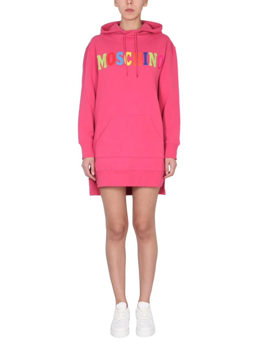MOSCHINO DRESS WITH MULTICOLOR FLOCKED LOGO - 1