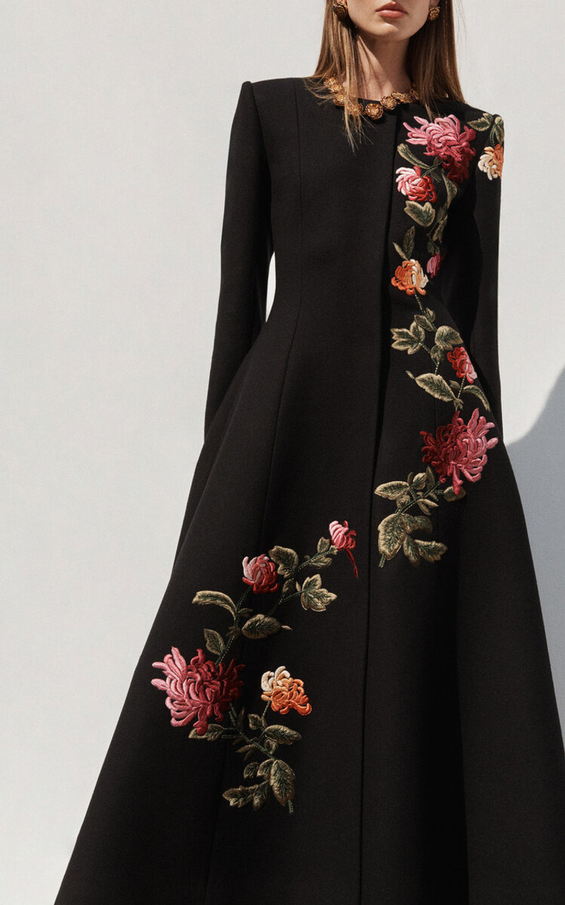 CAROLINA HERRERA Embroidered Double-Faced Wool Coat black outlook