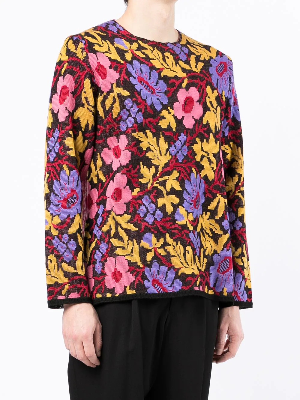 floral motif crew-neck jumper - 3