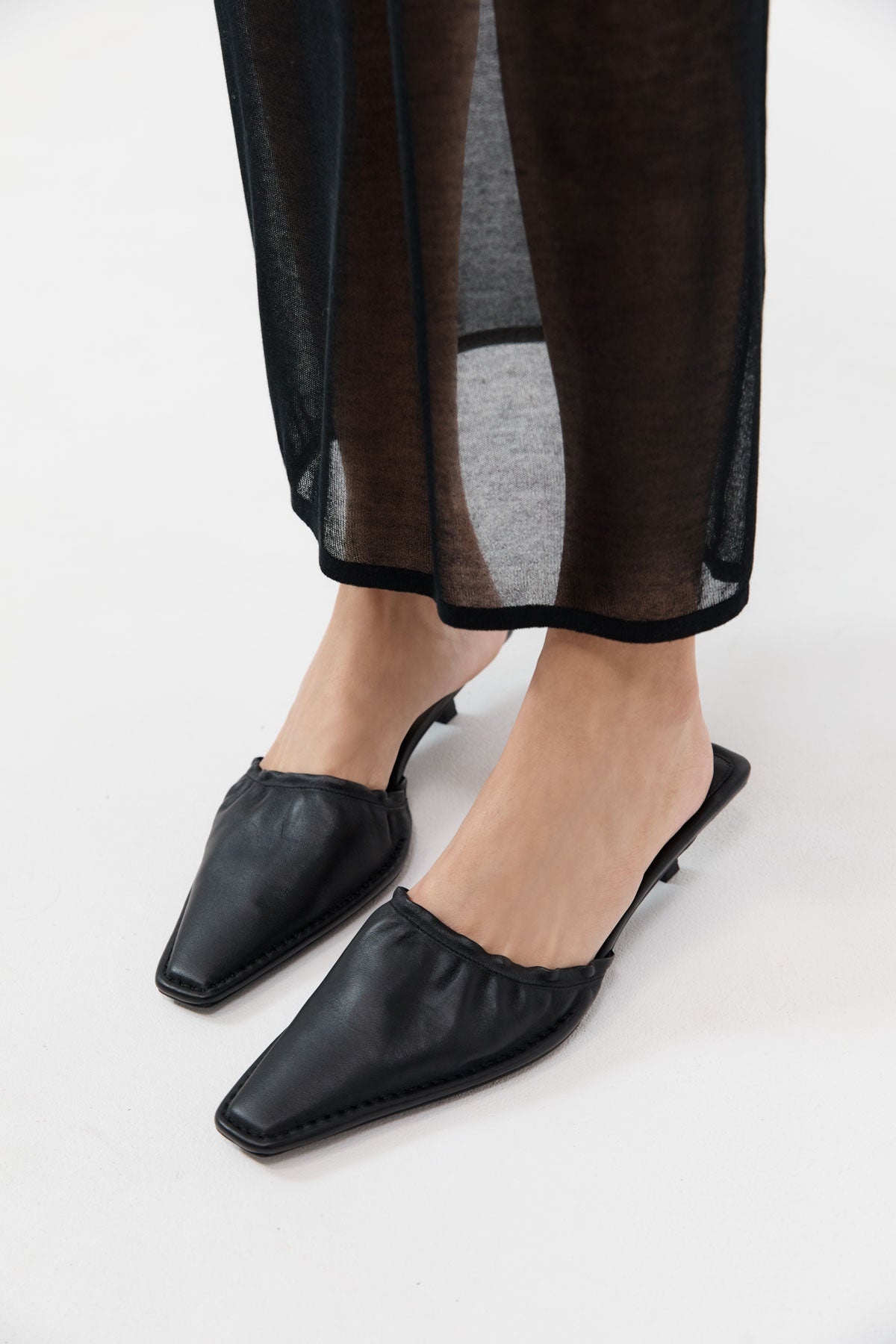 Gathered Kitten Heels - Black - 2