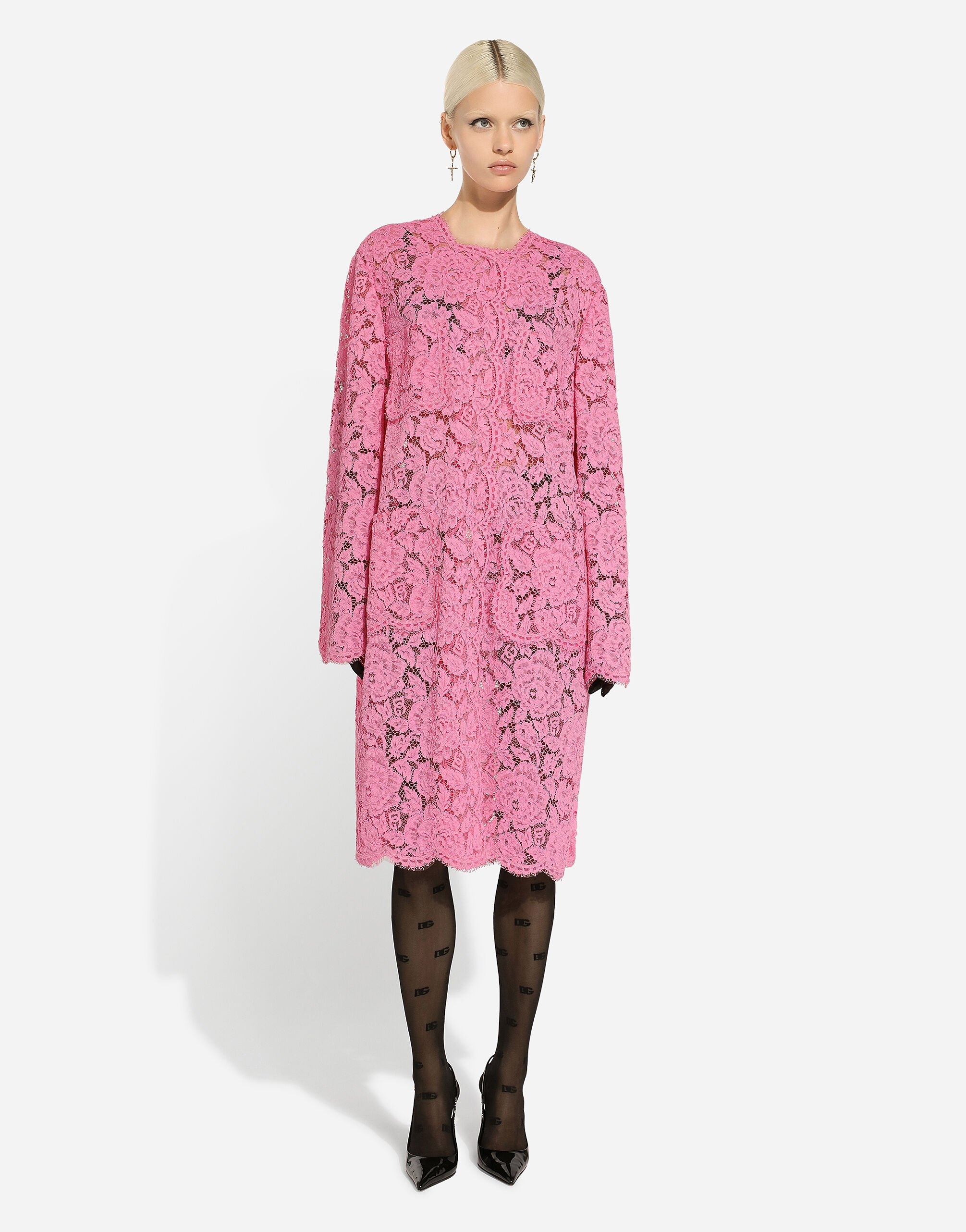 Branded floral cordonetto lace coat - 2
