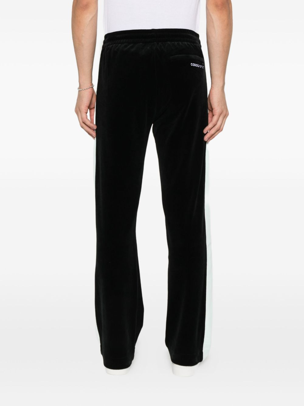 side-stripe velour trousers - 4