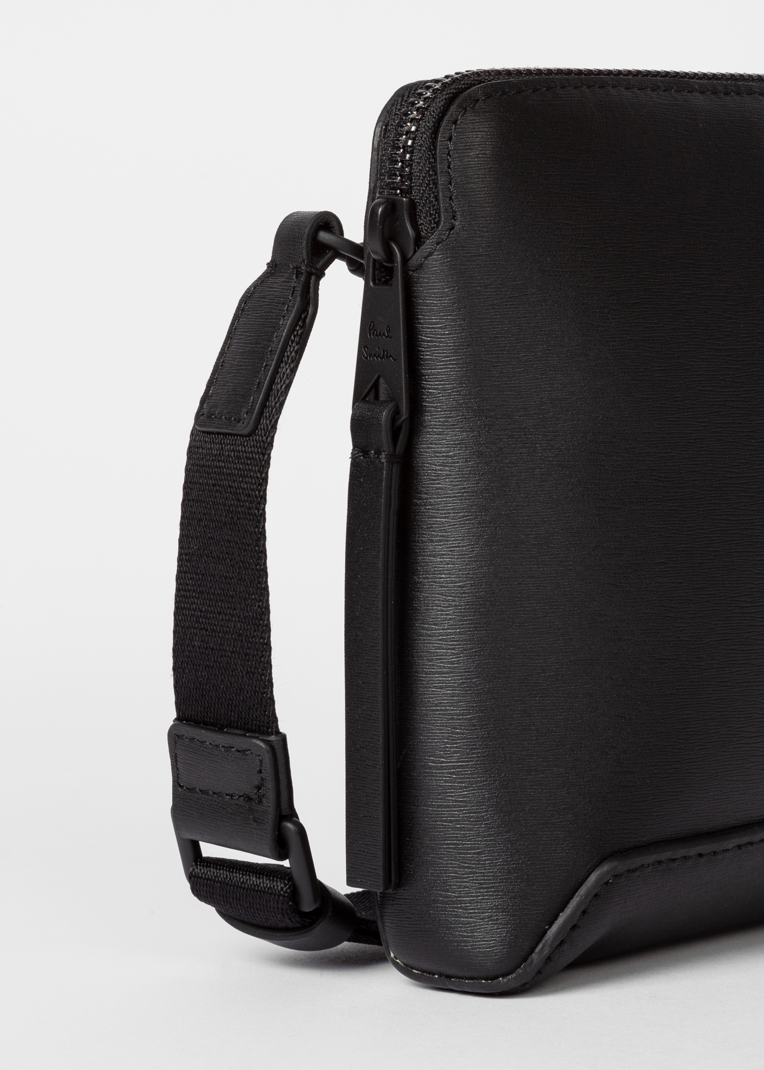 Black Embossed Leather Musette Bag - 3