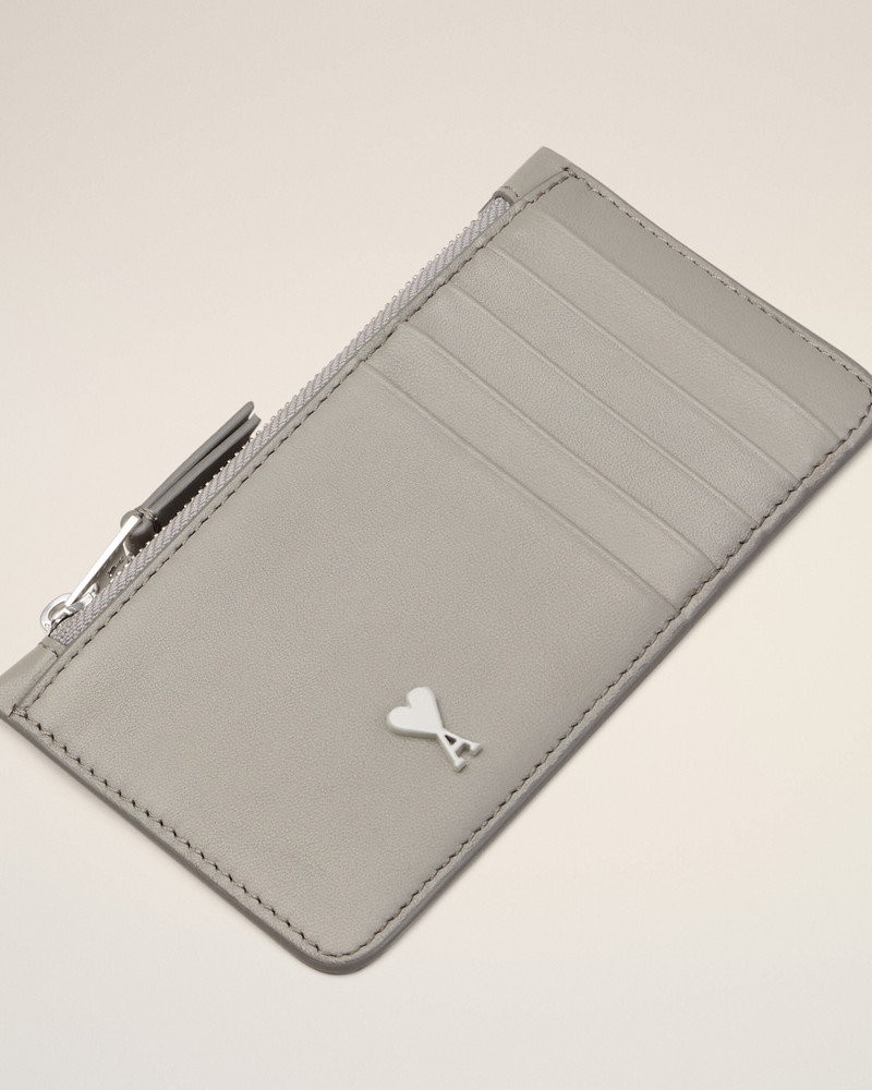 GREY COWHIDE LEATHER AMI DE COEUR ZIPPED CARD HOLDER 3