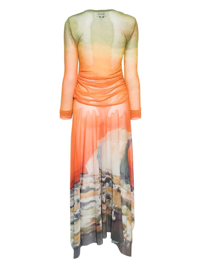 Monse midi printed mesh handkerchief-hem dress outlook