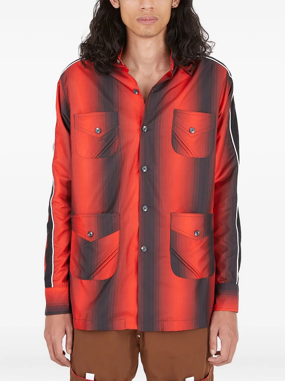 stripe-pattern shirt jacket - 1