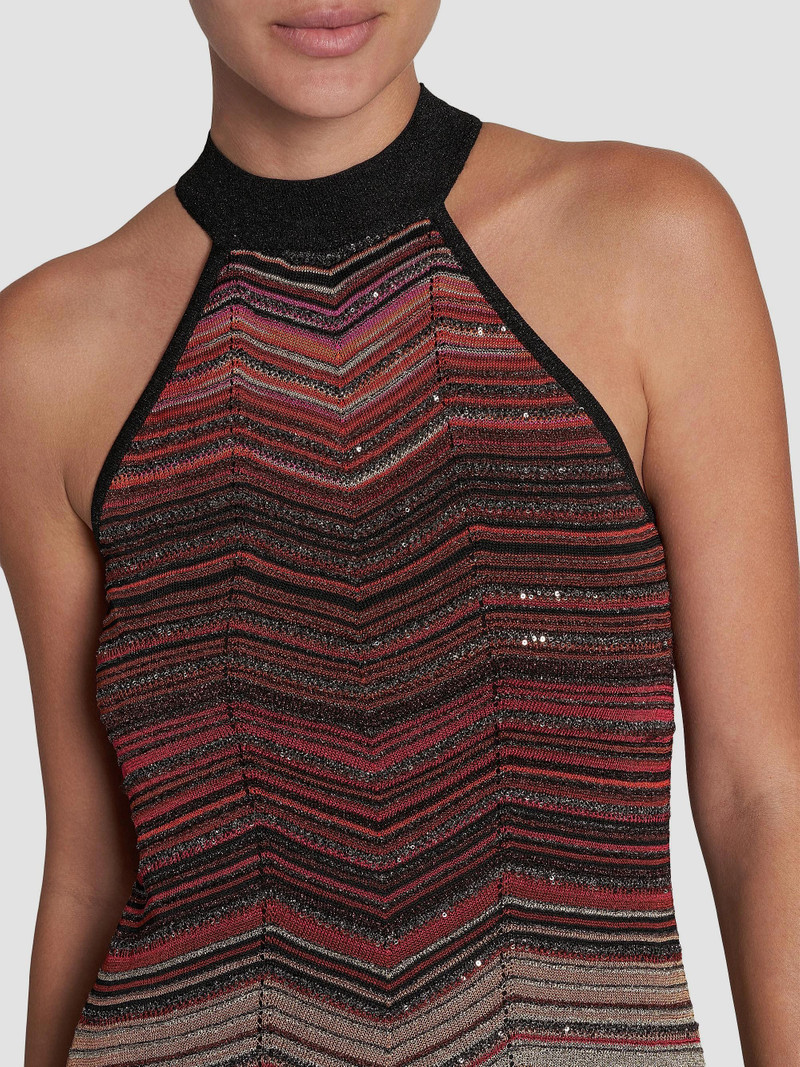 Women's Shimmer Chevron Halter Minidress - Multi Black Red 6