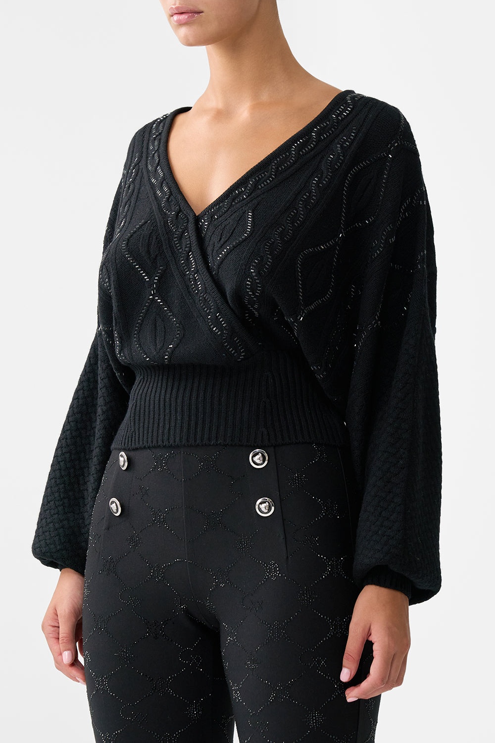 SURPLICE NECK KNIT JUMPER - 5